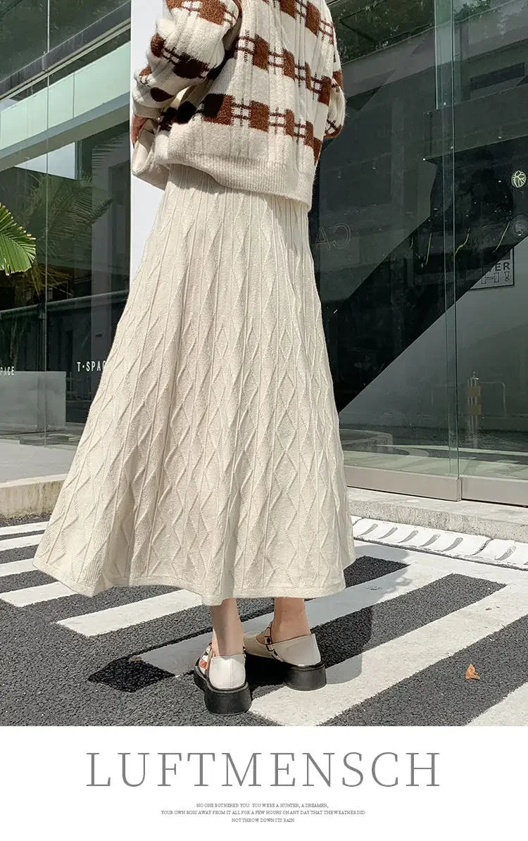 Knitted Drooping Long Aline High Waisted Slim Woolen Skirt