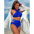 Solid Halter Neck Matching Two Piece Swim Sets
