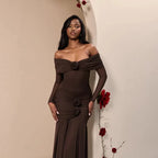 3D Flower - appliqué Mesh Long Sleeve Fishtail Maxi Dress
