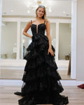 Glitter Black Layered Prom Dress