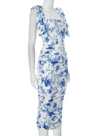 Floral Print Square Collar Midi Dress