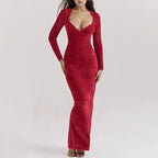 Red Long Sleeve Side Slit Dress