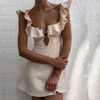 Hollow Ruffled Cotton Beach Gothic Mini Dress