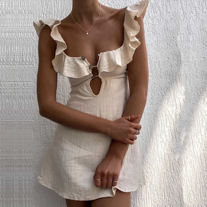 Eleanor Effortless Women's Short Summer Dress with V Neck and Ruffles Evening Wear Edit