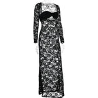 Perspective Lace Hollow Out Bodycon Maxi Dress