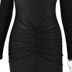 Long Sleeved Pleated Hollowed Out Maxi Dress