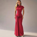 Short Sleeve Maxi Dress Curvy Silhouette & Flattering Tie - Up