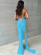 One Shoulder Scarf Ruched Maxi Dress