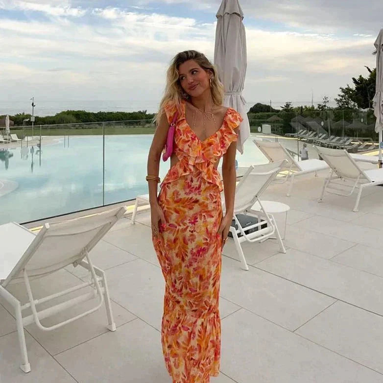 María Boutique José Orange Summer Dress with Ruffles Chic Silhouette Collection
