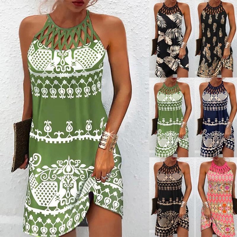 Amparo Chic Printed Dress with Halters Statement Occasion Edit