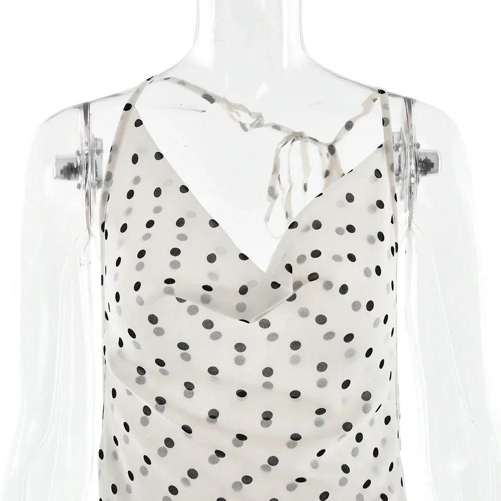 Polka Dot Backless Spaghetti Strap Party Maxi Dress