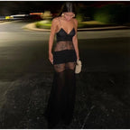 Lace See Through Sleeveless Long Dress