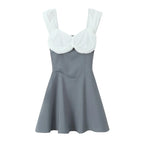 Contrast Slash Shoulder Elastic Back Mini Dress