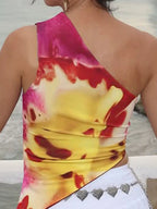 Floral Irregular Sleeveless Sheer Top