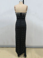 Pearl Design Bandage Strapless Long Dress