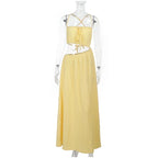 Lace Up Solid Color Open Back Long Dress