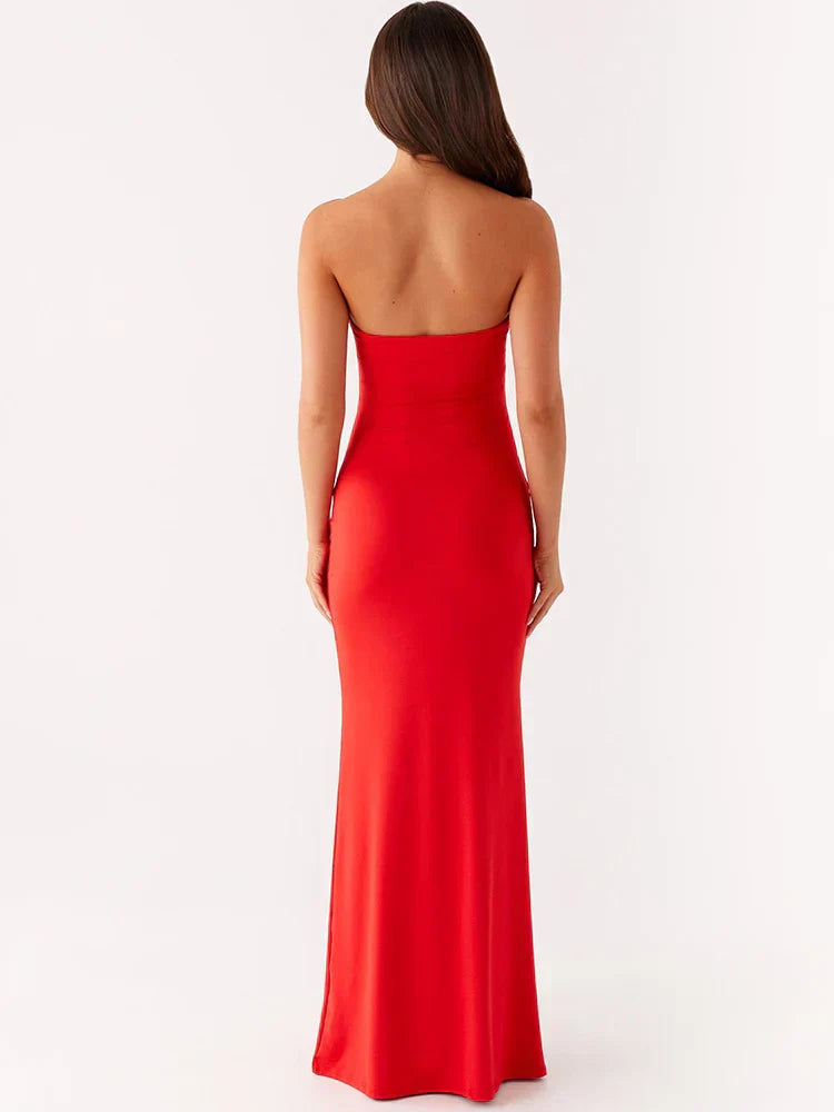 Metal Rose Hollow Out Off - shoulder Backless Long Dress