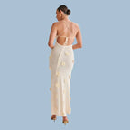 Halter Neck Flower Patchwork Lace - up Maxi Dress
