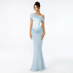 Patchwork Diagonal Collar Women Maxi Dress