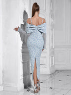 Sky Blue Mesh Sleeve Floral Dress