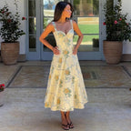 Pleated Print A-line Spaghetti Summer Dress