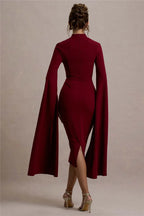 Cape Long Sleeve Square Collar Midi Dress