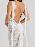 Lace Patchwork Backless Trailing Long Dress