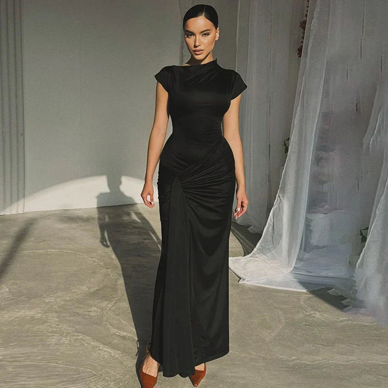 Short Sleeve Maxi Dress Curvy Silhouette & Flattering Tie - Up