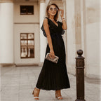 Flora Timeless Black Maxi Dress with Pleats Elevated Occasion Wear