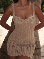 Knitted Pearl Beaded Mini Dress