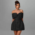 Bow Off Shoulder Backless A - line Jacquard Party Dress
