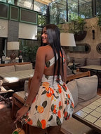 Fruit Print Backless Bohemia Mini Dress
