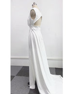 Elegant Casual Women's Dresses Vneck Side Slit Backless White Long Skirt Wedding