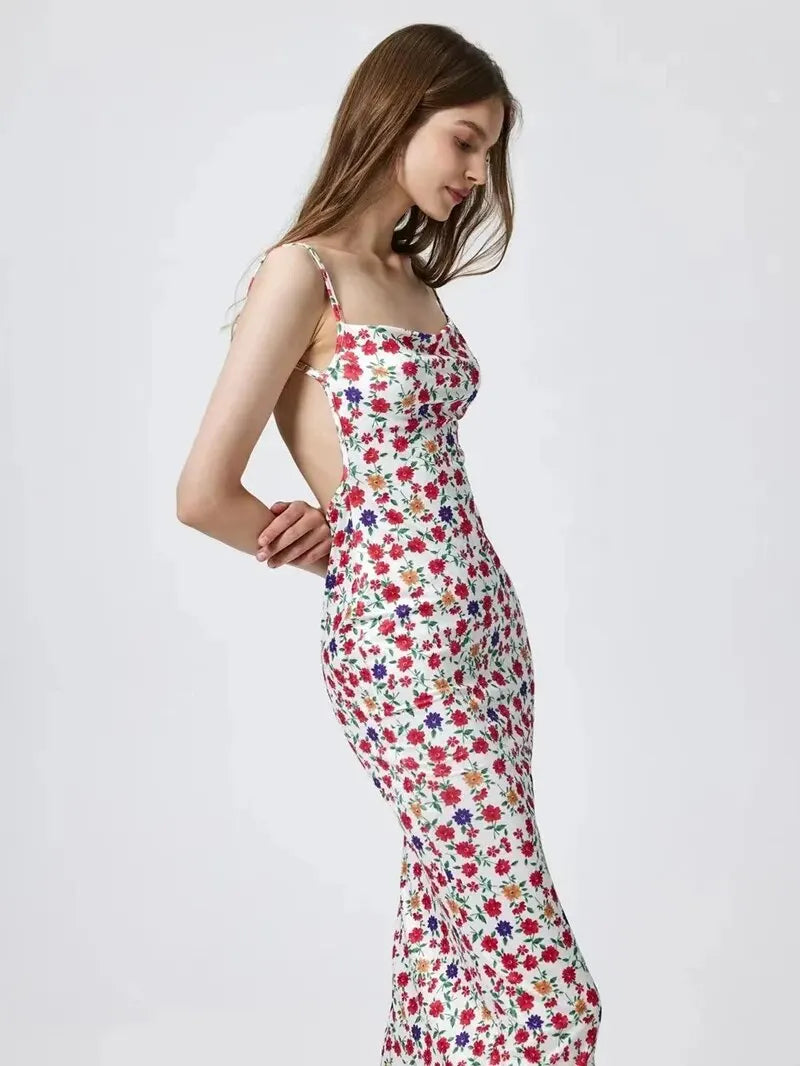 Brooke Exclusive Long Multicolored Floral Beach Dress Chic Silhouette Collection