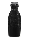 Diamonds Black Crystal Pearl Mini Midi Dress