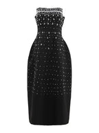 Diamonds Black Crystal Pearl Mini Midi Dress