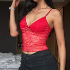 Mesh Perspective Graphic V-neck Cami Top