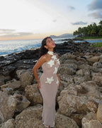 Floral Halter Maxi Dress Summer Splice Backless Design