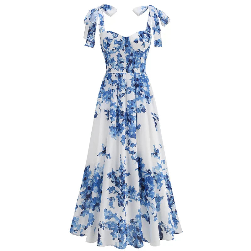 Floral back lace - up suspender dress