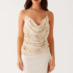 Sequin Sparkle Glitter Pearl Floral Y2K Cami Top