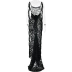 Lace Patchwork Backless Trailing Long Dress