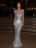 Halter Neck Backless Glitter Long Dress