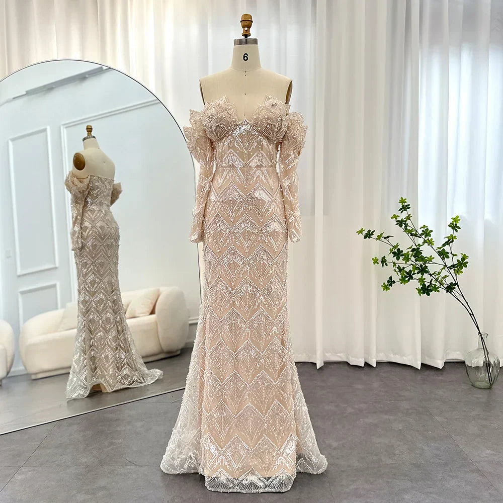 Mermaid Off - Shoulder Nude Evening Dresses for Women