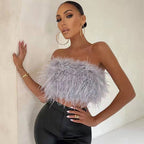 Faux Ostrich Feather Soft Fur Tank Short Vest Colorful Backless Nightclub Tube Top