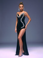 Selene Strapless Crystal Velvet Maxi Dress