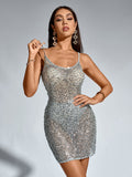 Sequin Perspective Backless Mesh Mini Dress (Including Underwear)