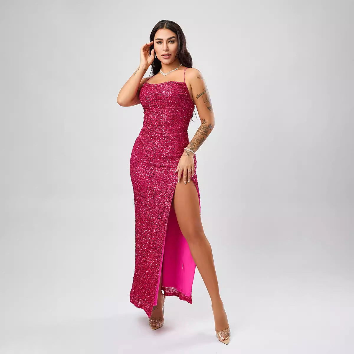 Sequin Formal Dress Sleeveless Split Dress