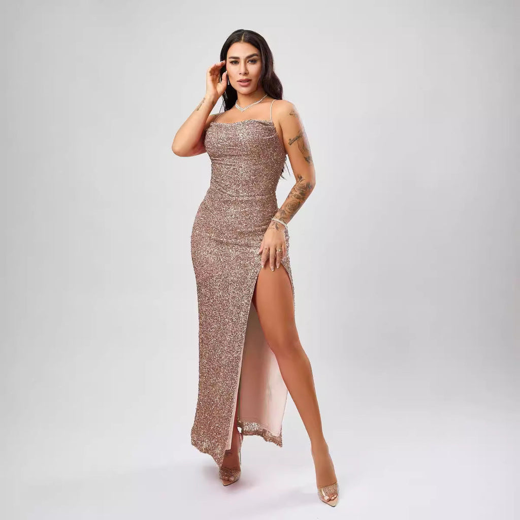 Sequin Formal Dress Sleeveless Split Dress