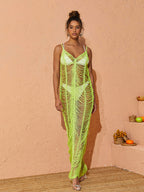 Sevilla V Neck Knitted Maxi Dress In Green