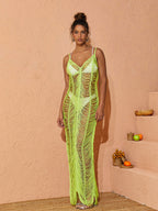 Sevilla V Neck Knitted Maxi Dress In Green